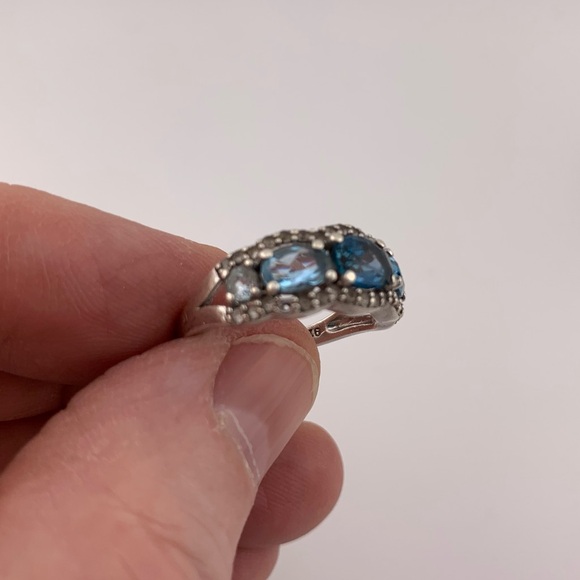 GRADUATED BLUE TOPAZ STERLING SILVER 925 SUNRING RHINESTONE ACCENTS VTG SIZE 6.5 - Picture 3 of 12